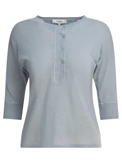 Chloé Knitted Linen Top In Blue