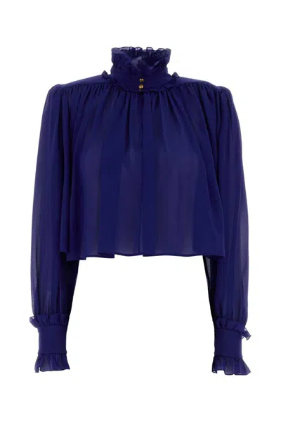 Chloé Ruffled Georgette Blouse In Blue
