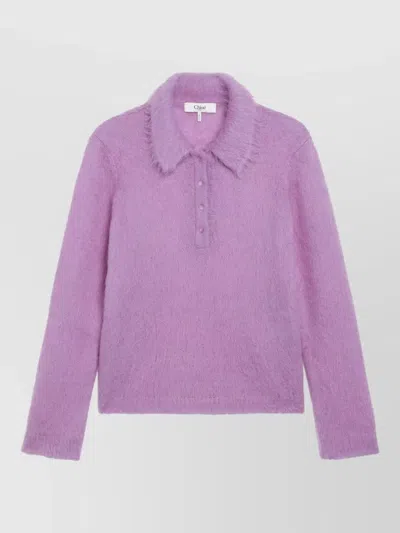 Chloé Knitwear Collared Design Fuzzy Texture Long Sleeves In Pink