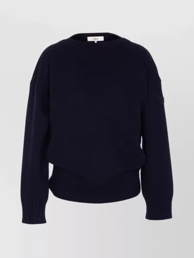 Chloé Knitwear Crewneck Long Sleeves Ribbed Finish In Black
