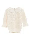 Chloé Open-knit Sweater With Lace Collar In Neutral