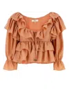 Chloé Top With Coral Colour Silk Bow In Shellcoral