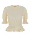 Chloé Wool Viscose Sweater Puff Sleeves Peplum In White