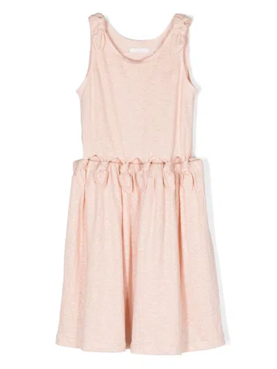 Chloé Teen Girls Pink Linen Knot Detail Dress