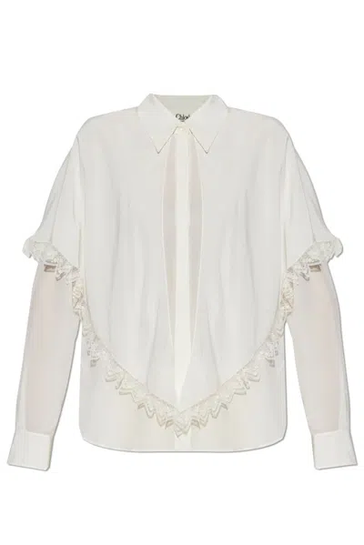 Chloé Cape Overlay Silk Blouse In White