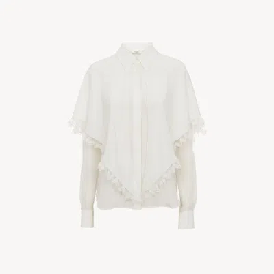 Chloé Blouse Cape Nouée Héritage En Soie Femme Blanc Taille 36 100% Soie, Pinctada Maxima, Farmed, Coo Aus In White