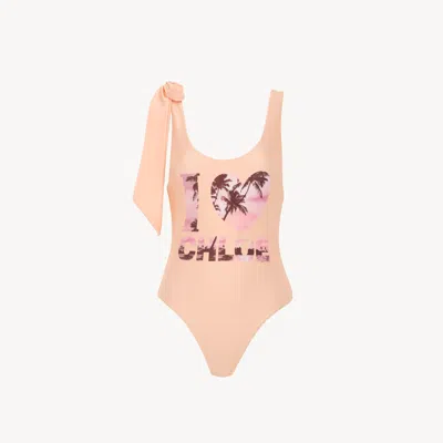 Chloé Knotted-strap One-piece Logo Swimsuit In Pink