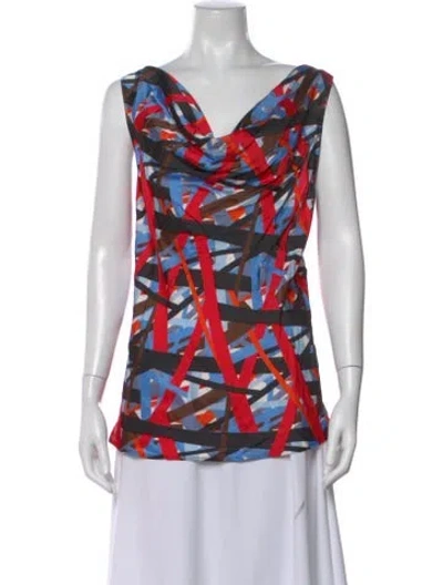 Pre-owned Chloe Kristyn Printed Cowl Neck Top In Red