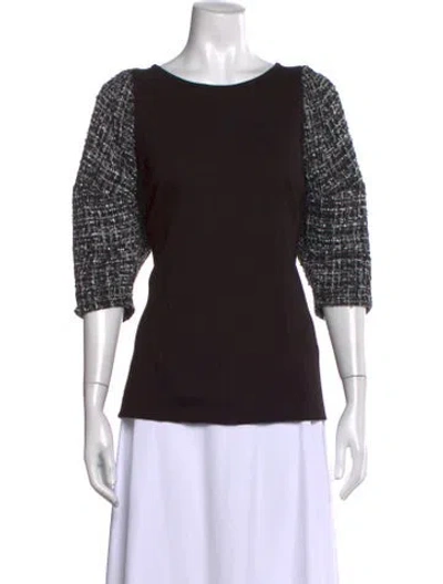 Pre-owned Chloe Kristyn Tweed Pattern Crew Neck Top In Black