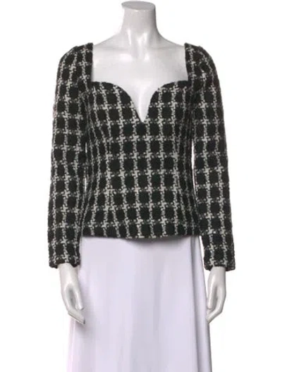 Pre-owned Chloe Kristyn Tweed Plaid Print Blouse In Black