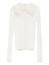 Chloé Lace-collar Superfine Wool Rib Knit Top In White