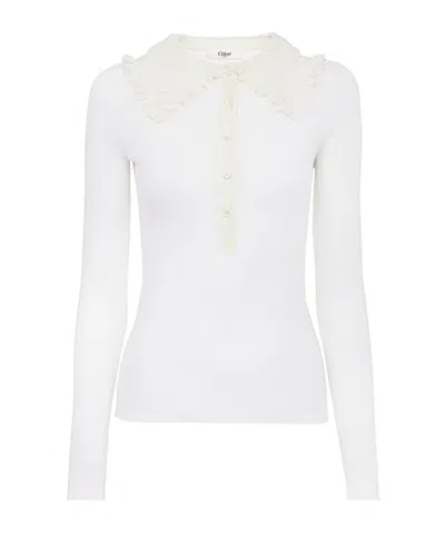 Chloé Lace-collar Long-sleeve Shirt In White