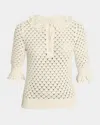 Chloé Lace-collar Open Knit Polo Top In White