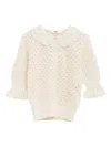 Chloé Lace-collar Open-knit Sweater In White