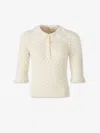 Chloé Women Ivory Knit Polo Shirt With Lace Collar In Neutral