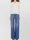Chloé Lace Collar Ribbed Texture V-neck Shirt In Blue