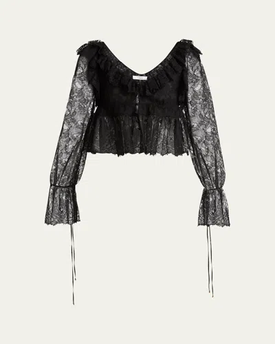 Chloé Lace Crop Peplum Top In Black