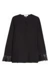 Chloé Button Down Crepe De Chine Top With Lace Sleeves In Black