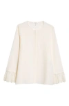 Chloé Lace Cuff Silk Crêpe De Chine Shirt In Coconut Milk