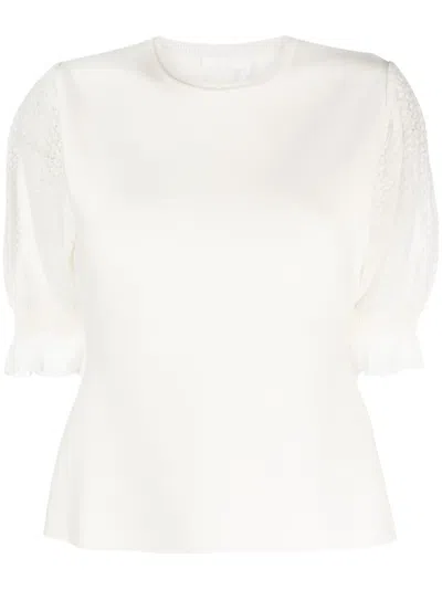 Chloé Wool-blend Lace-sleeves Top In Neutrals