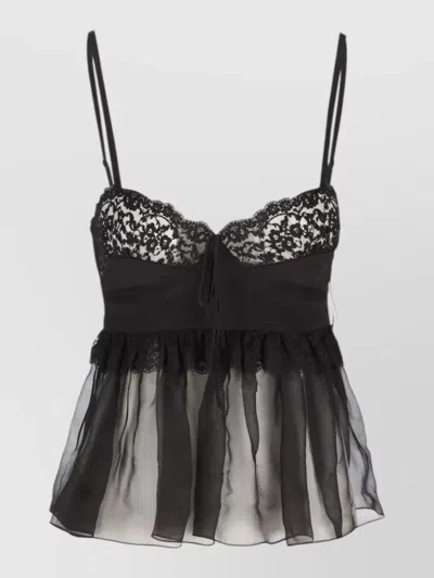 Chloé Lace Detail Sheer Top Adjustable Straps Buttons In Black