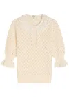 Chloé Women Ivory Knit Polo Shirt With Lace Collar In Neutral