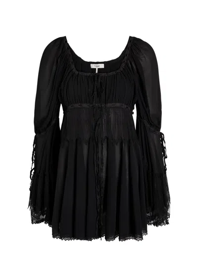 Chloé Chloe Lace-embellished Silk-chiffon Blouse In Black