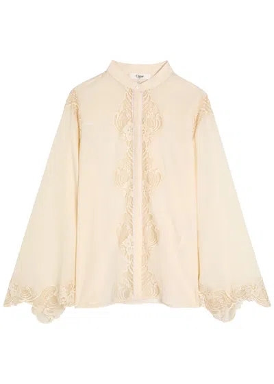 Chloé Chloe Lace-embellished Silk-georgette Blouse In White
