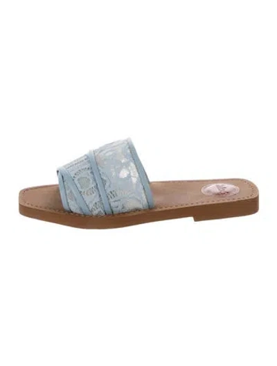 Pre-owned Chloé Lace Lace Pattern Slides In Blue