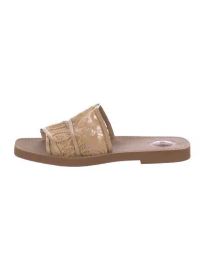 Pre-owned Chloé Lace Lace Trim Embellishment Slides In Pink