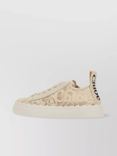 Chloé Lace Lauren Low-top Sneakers With Pull Tab In White