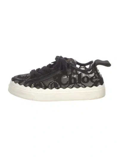 Pre-owned Chloé Lace Leather Trim Embellishment Sneakers In Blue