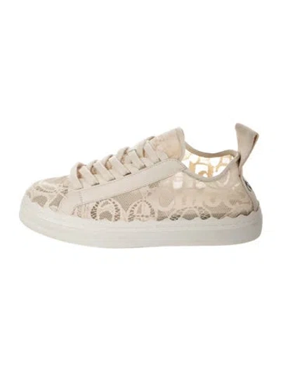 Pre-owned Chloé Lace Leather Trim Embellishment Sneakers In Neutral