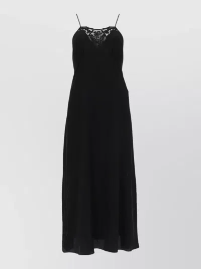 Chloé Lace-trimmed Silk Crepe De Chine Midi Dress In Black
