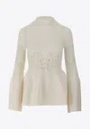 Chloé Lace Compact Wool Ribbed Peplum Top In White