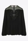 Chloé Illusion Silk Top With Lace Detail In Black