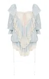 Chloé Lace-paneled Organic Silk Habotai Playsuit In Light Blue
