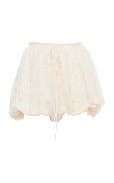Chloé Lace-paneled Organic Silk Mousseline Shorts In White