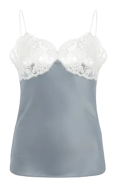Chloé Lace-paneled Satin Cami Top In Blau