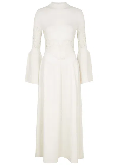Chloé Chloe Lace-panelled Stretch-wool Maxi Dress In Off White