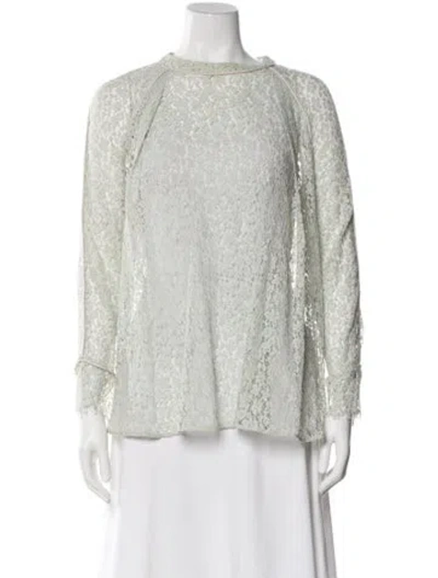 Pre-owned Chloé Lace Pattern Crew Neck Blouse In Blue