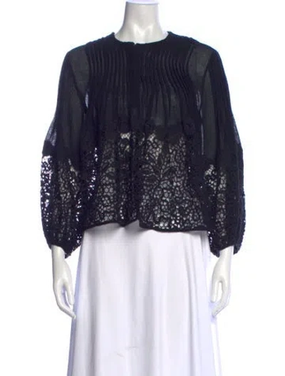 Pre-owned Chloé Lace Pattern Crew Neck Blouse In Blue