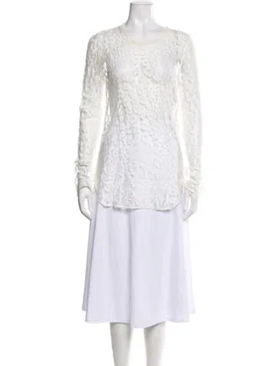 Pre-owned Chloé Lace Pattern Crew Neck Blouse W/ Tags In White