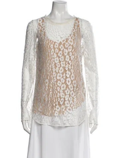 Pre-owned Chloé Lace Pattern Crew Neck Blouse In White