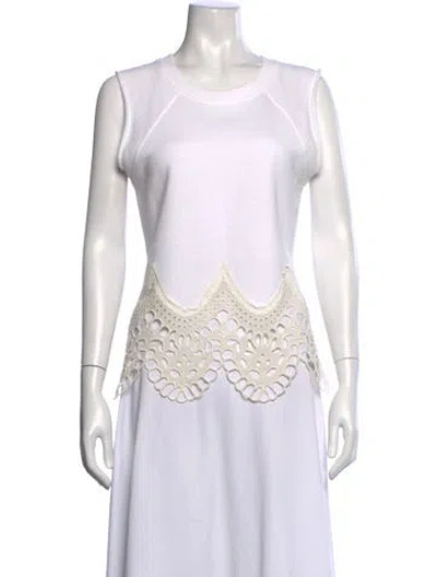 Pre-owned Chloé Lace Pattern Crew Neck Top In White