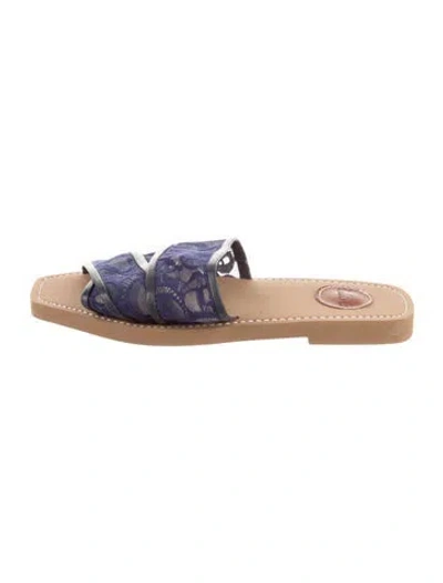 Pre-owned Chloé Lace Pattern Leather Trim Embellishment Slides In Multi