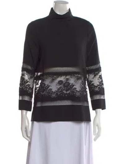 Pre-owned Chloé Lace Pattern Mock Neck Top In Black