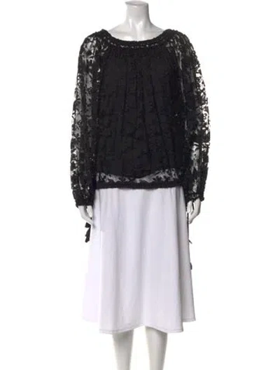 Pre-owned Chloé Lace Pattern Scoop Neck Blouse In Black