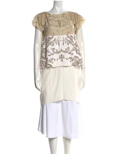 Pre-owned Chloé Lace Pattern Scoop Neck Blouse In White