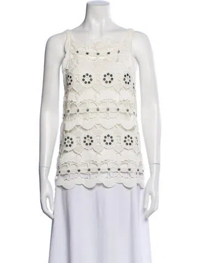 Pre-owned Chloé Lace Pattern Scoop Neck Top In White